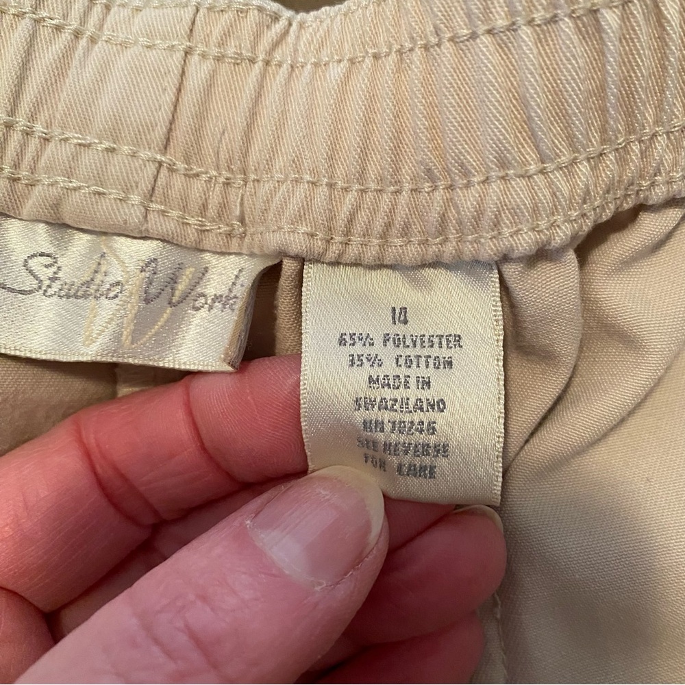 👗 Cream Elastic Waist Pants - Picture 7 of 8